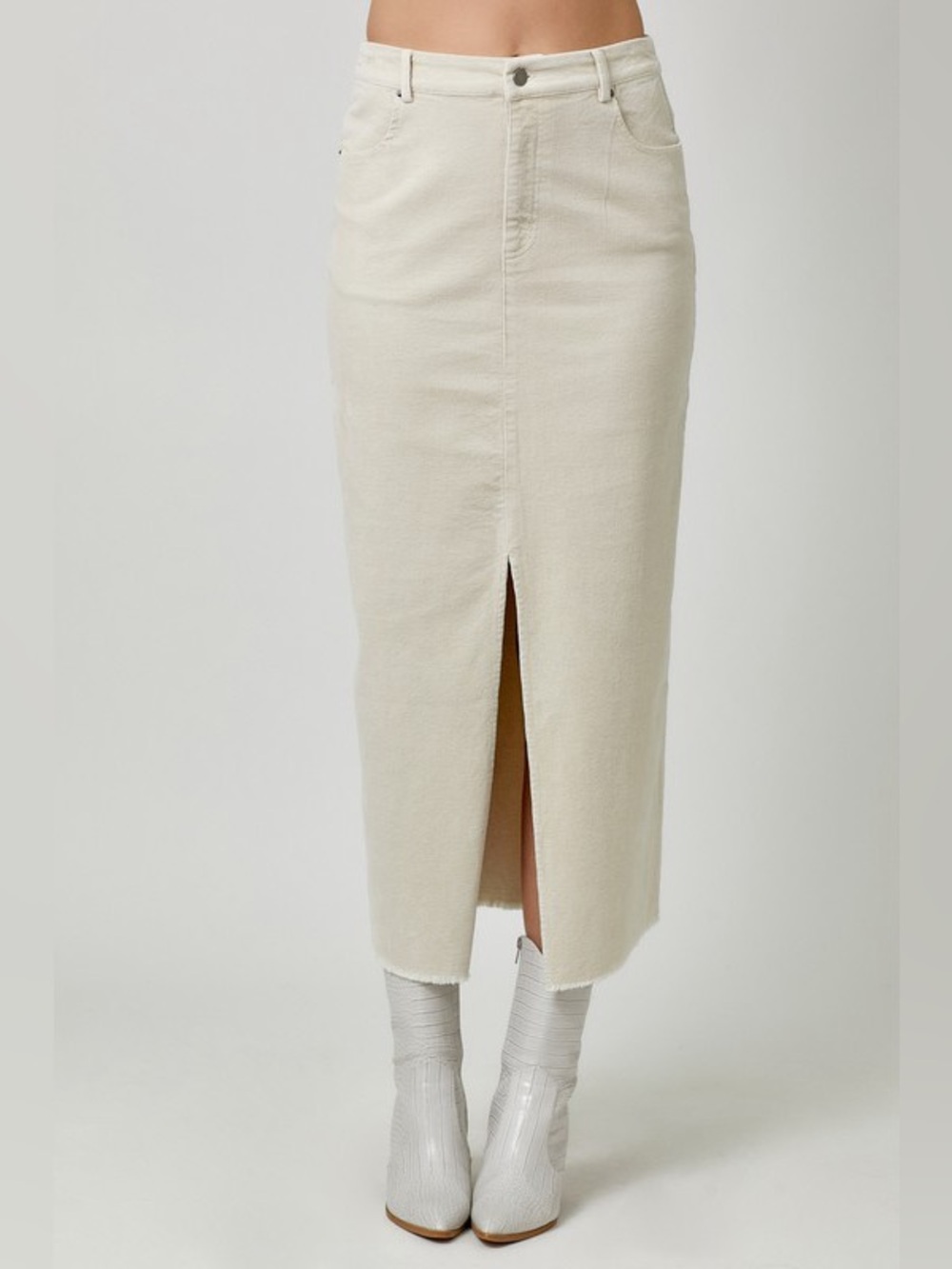 🍂SPECIAL🍂WASHED FRONT SLIT CORDUROY SKIRT|VINTAGE WHITE